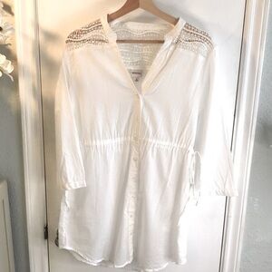 Merona White Buttoned Down Crocheted Swim Cover Up Size M